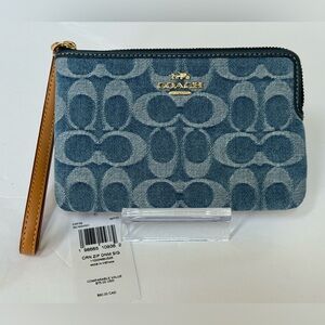 Coach Indigo Denim signature C print  Wristlet. NWT